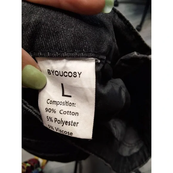 BYOUCOSY Womens Distressed Wide Leg Jeans Faded Black High Rise Ripped Size L - Picture 4 of 5